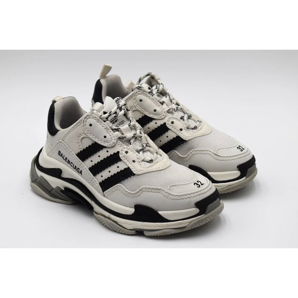 Balenciaga adidas Triple S Kids White Black Sneakers Size 1 32 712818 BoxDustBag